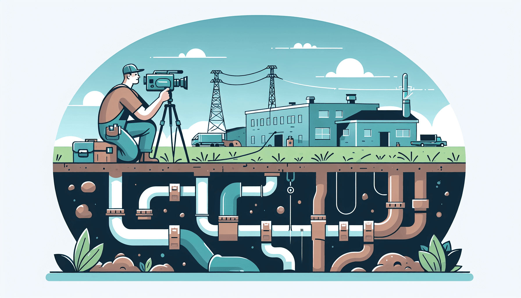Plumber conducting a sewer line inspection