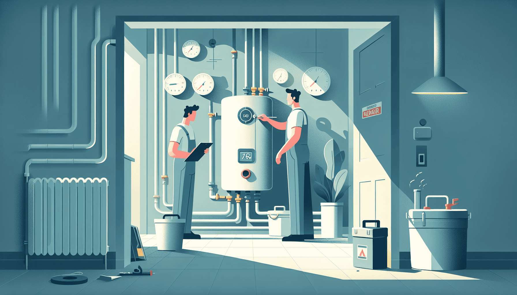 Plumber inspecting a home water heater